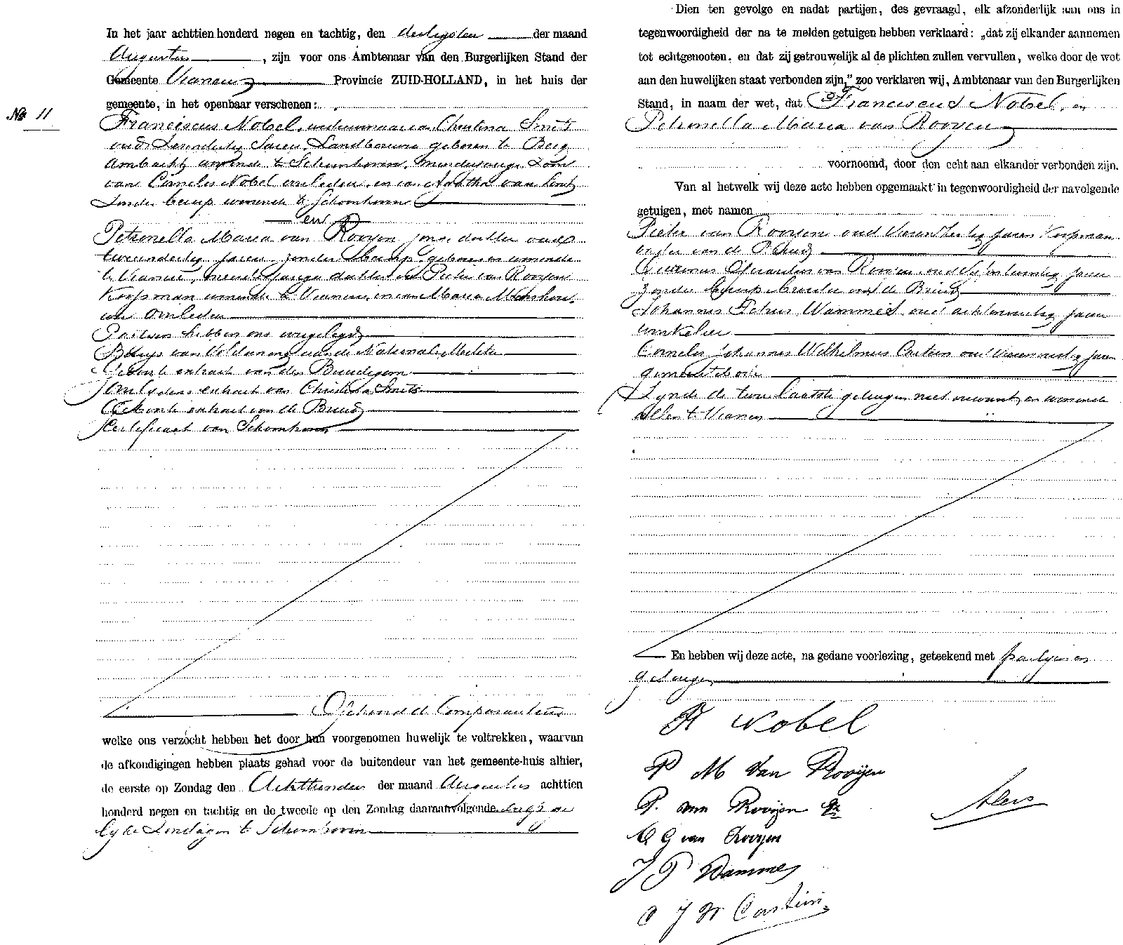 18890830 huw akte 11 Franciscus Nobel - Petronella M v Rooijen
